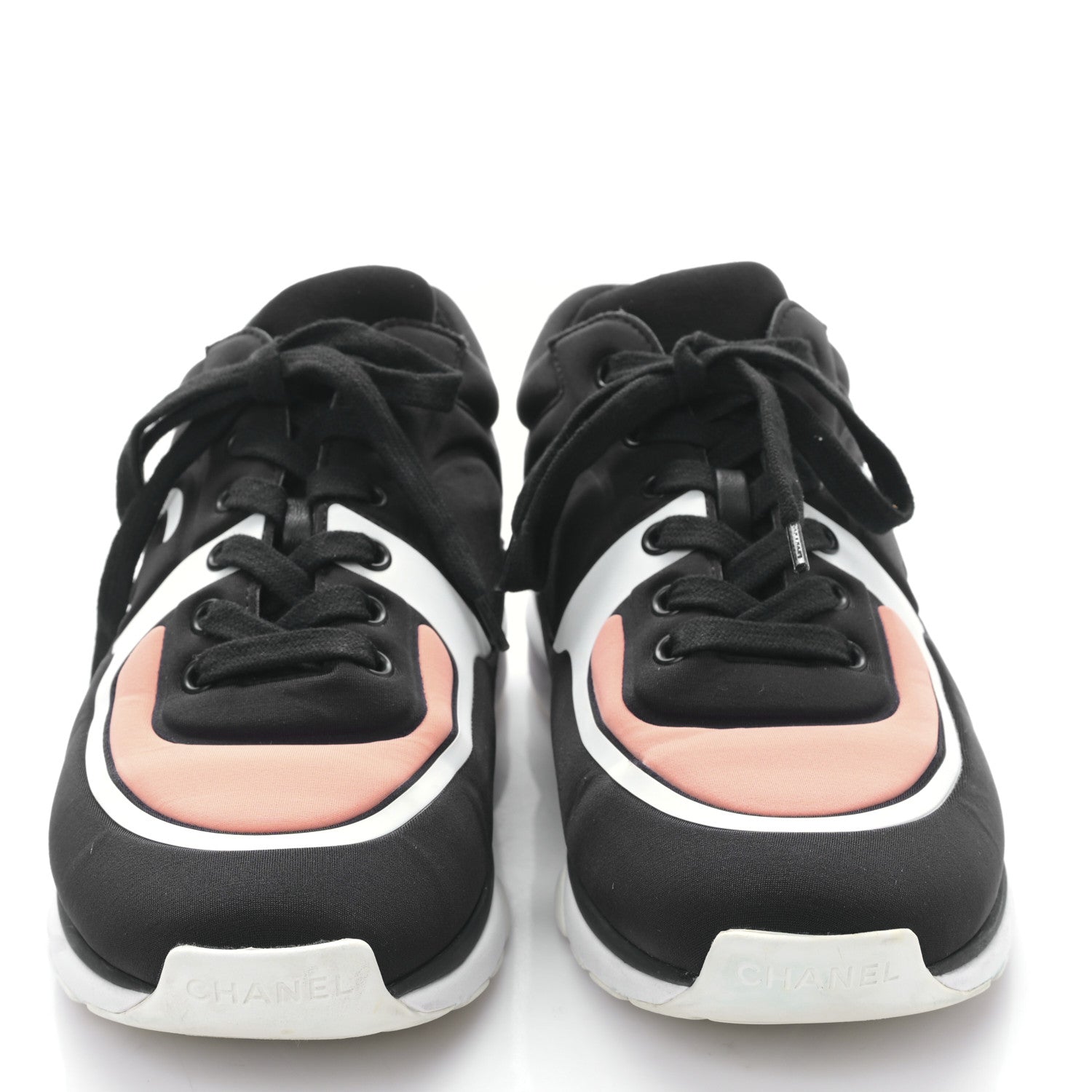 Chanel Lycra Fabric Womens CC Sneakers 38 Black White Pink 3 of 8