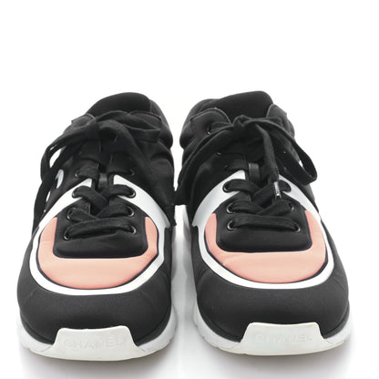 Chanel Lycra Fabric Womens CC Sneakers 38 Black White Pink 3 of 8