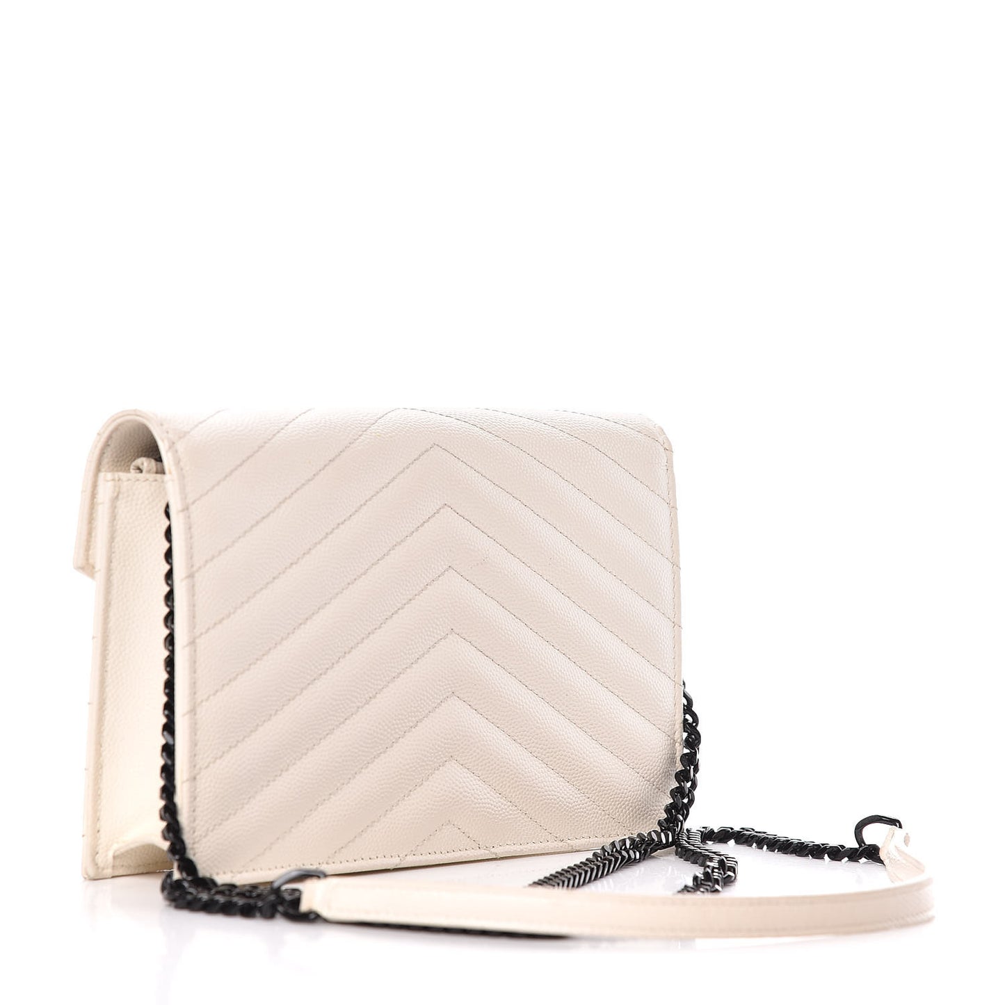 Grain De Poudre Matelasse Chevron Monogram Envelope Chain Wallet Dove White
