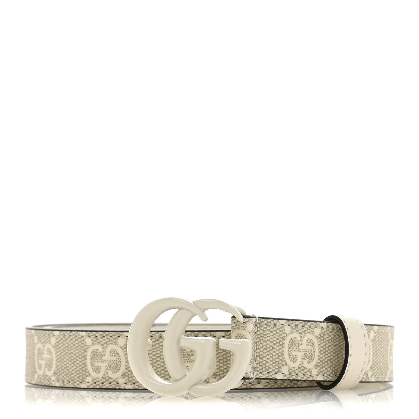 GG Supreme Monogram Plutone Calfskin Enamel Double G 20mm Belt 80 32 Beige Ebony Mystic White