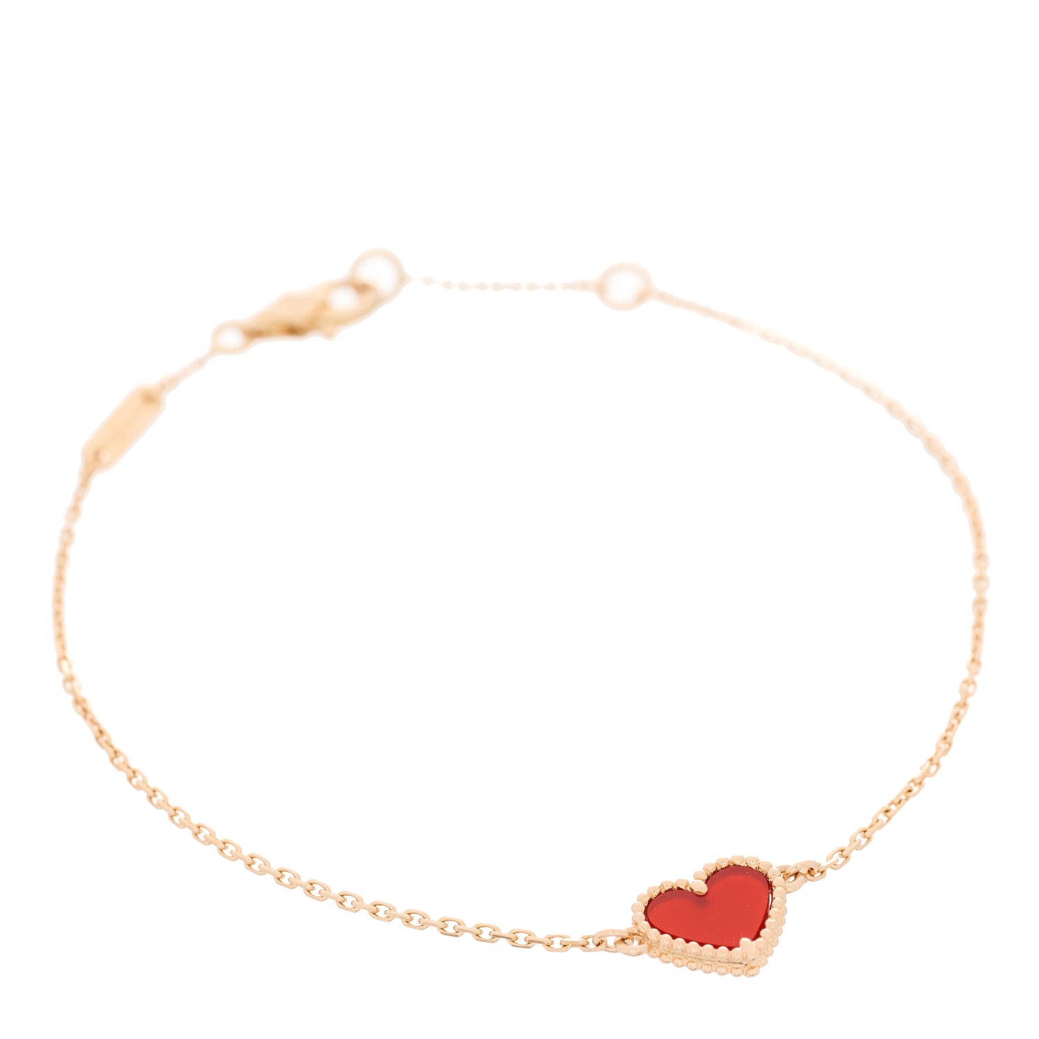 Van Cleef & Arpels 18K Rose Gold Carnelian Sweet Alhambra Heart Bracelet 1 of 4