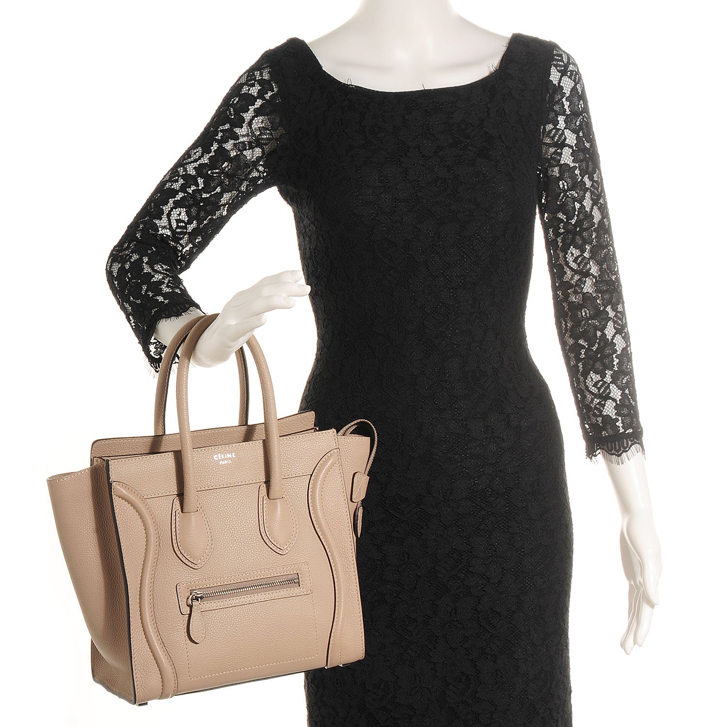 Celine Drummed Calfskin Micro Luggage Dune 2 of 8