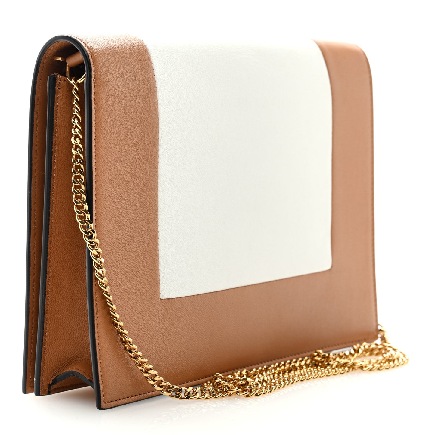 Smooth Lambskin Frame Evening Chain Clutch Tan Optic White