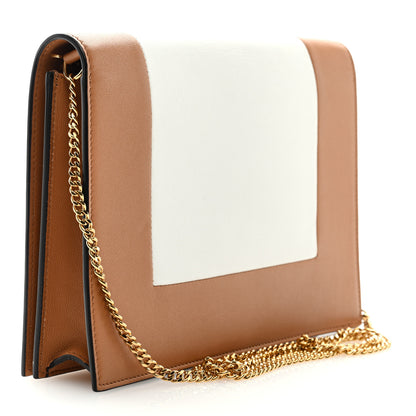 Celine Smooth Lambskin Frame Evening Chain Clutch Tan Optic White 3 of 8
