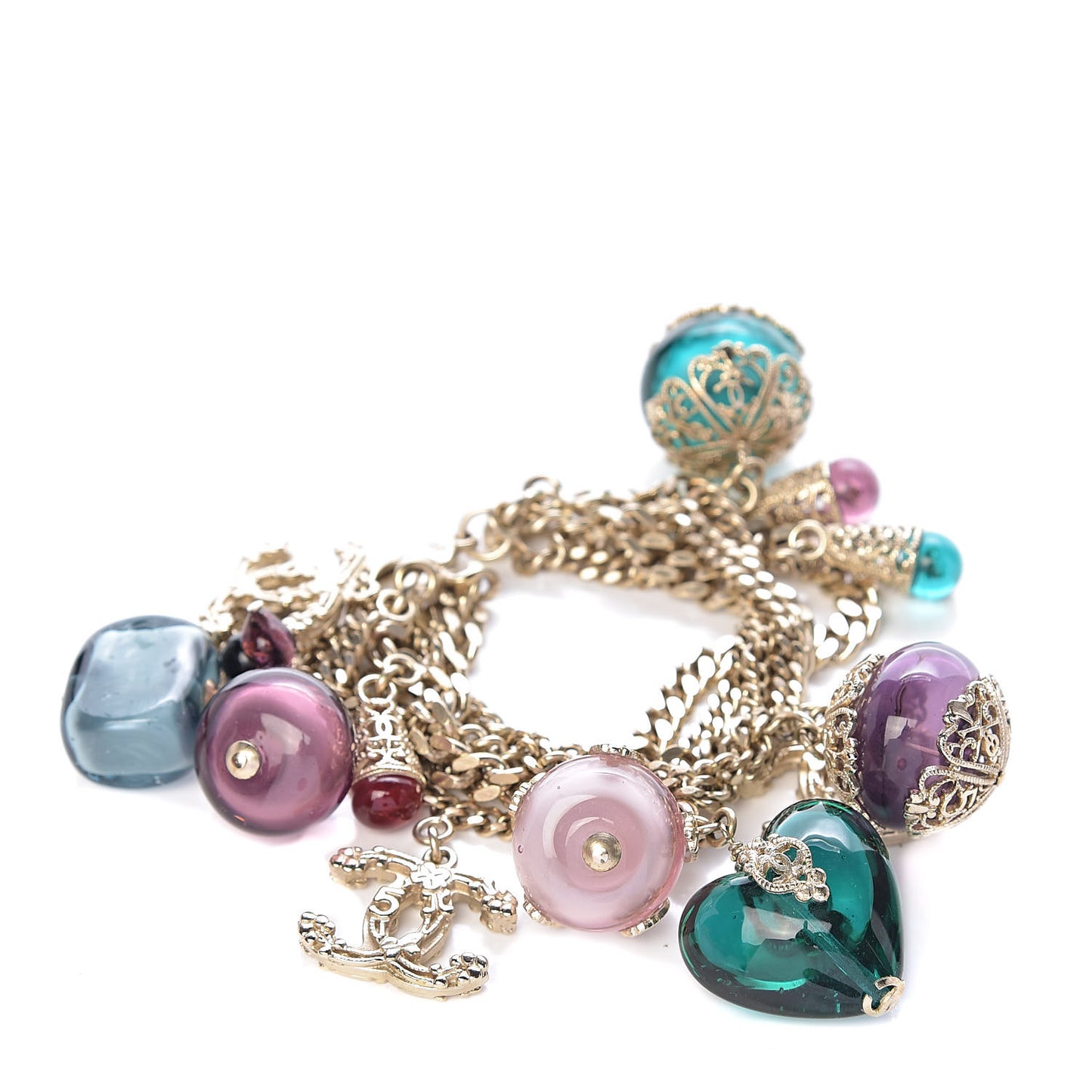 Resin Beaded CC Chain Charm Bracelet Gold Multicolor