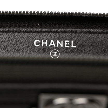 Chanel Lambskin Quilted Boy Zip Around Wallet Dark Grey 5 of 8