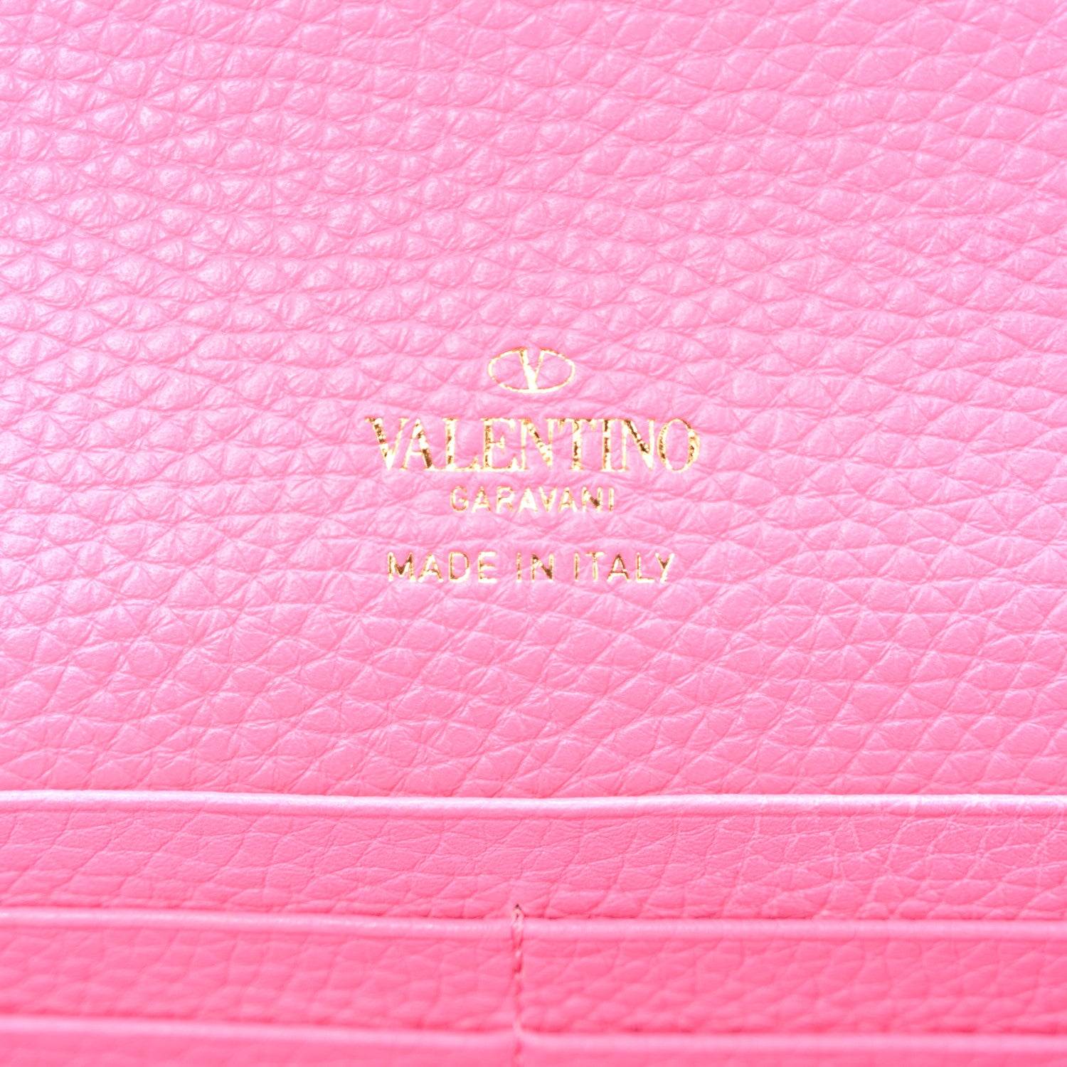 Valentino Garavani Pebbled Calfskin Rockstud Flip Lock Wallet On Chain Feminine Pink 6 of 9