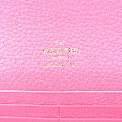 Valentino Garavani Pebbled Calfskin Rockstud Flip Lock Wallet On Chain Feminine Pink 6 of 9