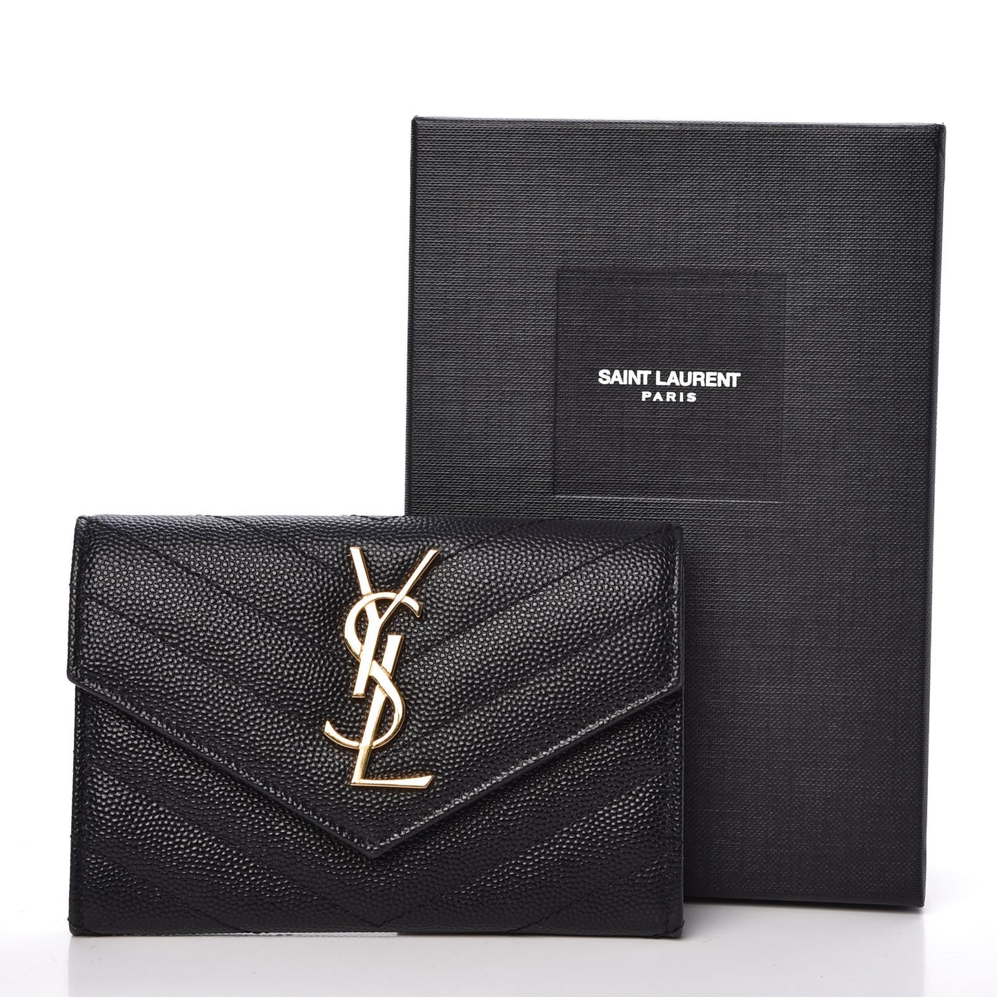Grain De Poudre Matelasse Chevron Small Monogram Envelope Wallet Black