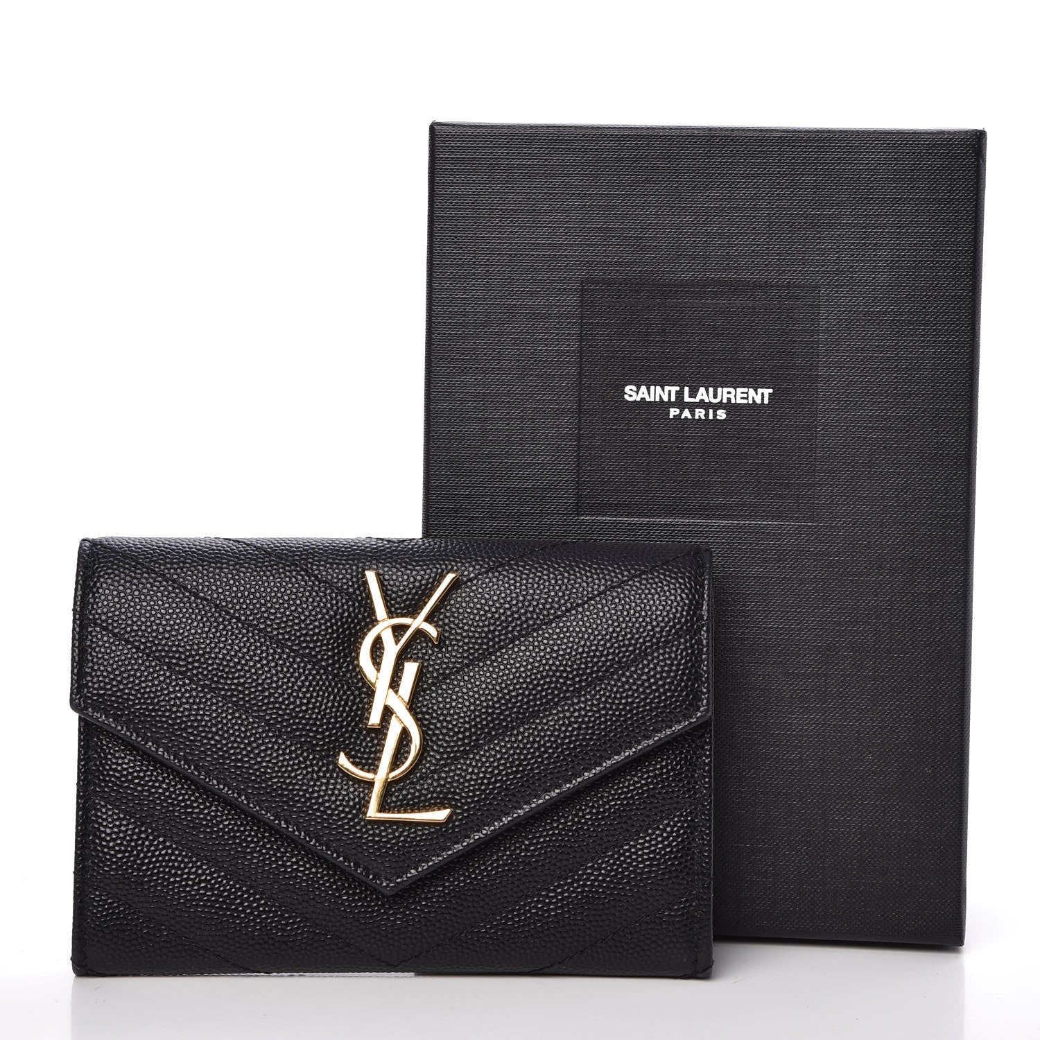 Saint Laurent Grain De Poudre Matelasse Chevron Small Monogram Envelope Wallet Black 8 of 8