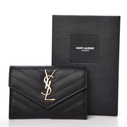 Saint Laurent Grain De Poudre Matelasse Chevron Small Monogram Envelope Wallet Black 8 of 8