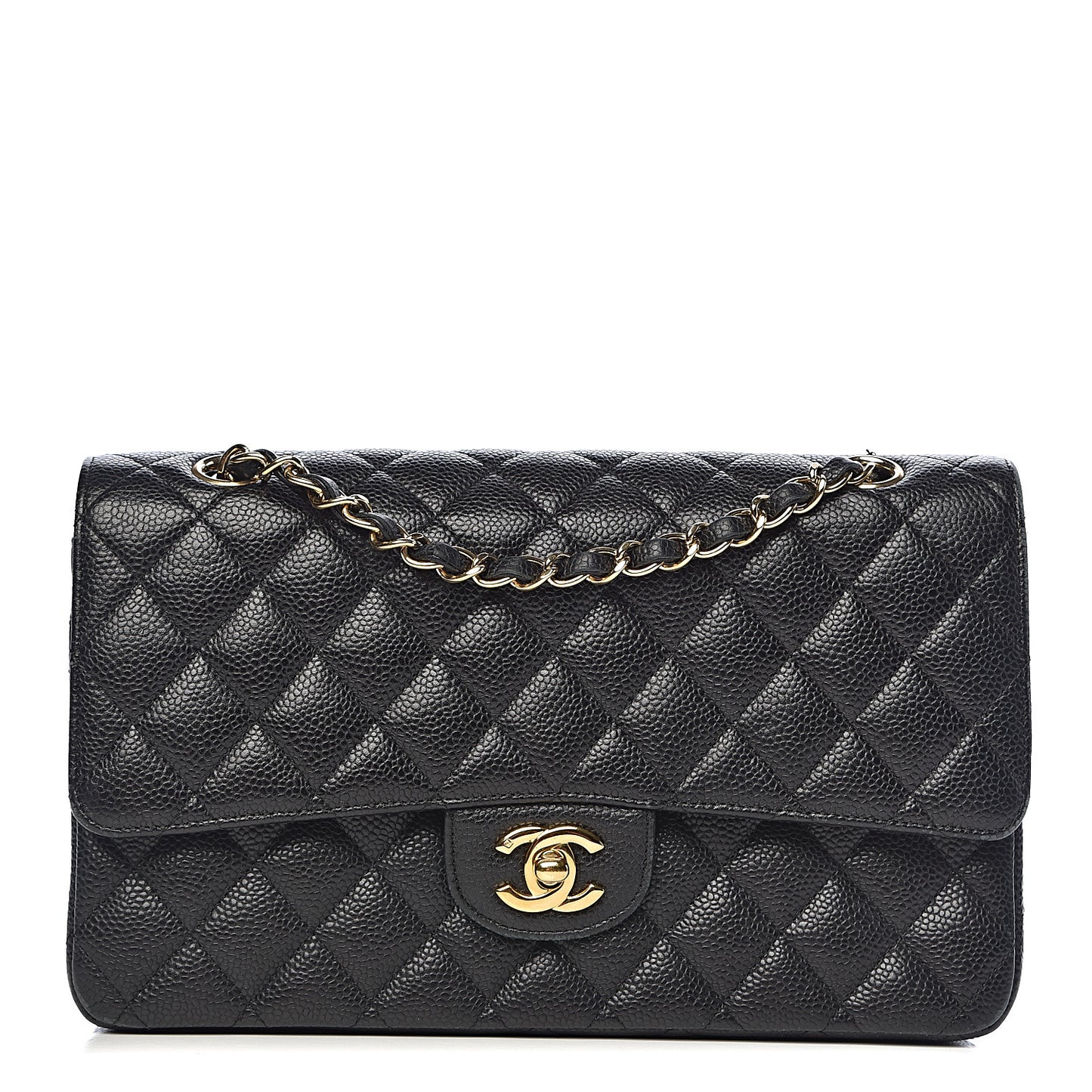 Caviar Quilted Medium Double Flap Black