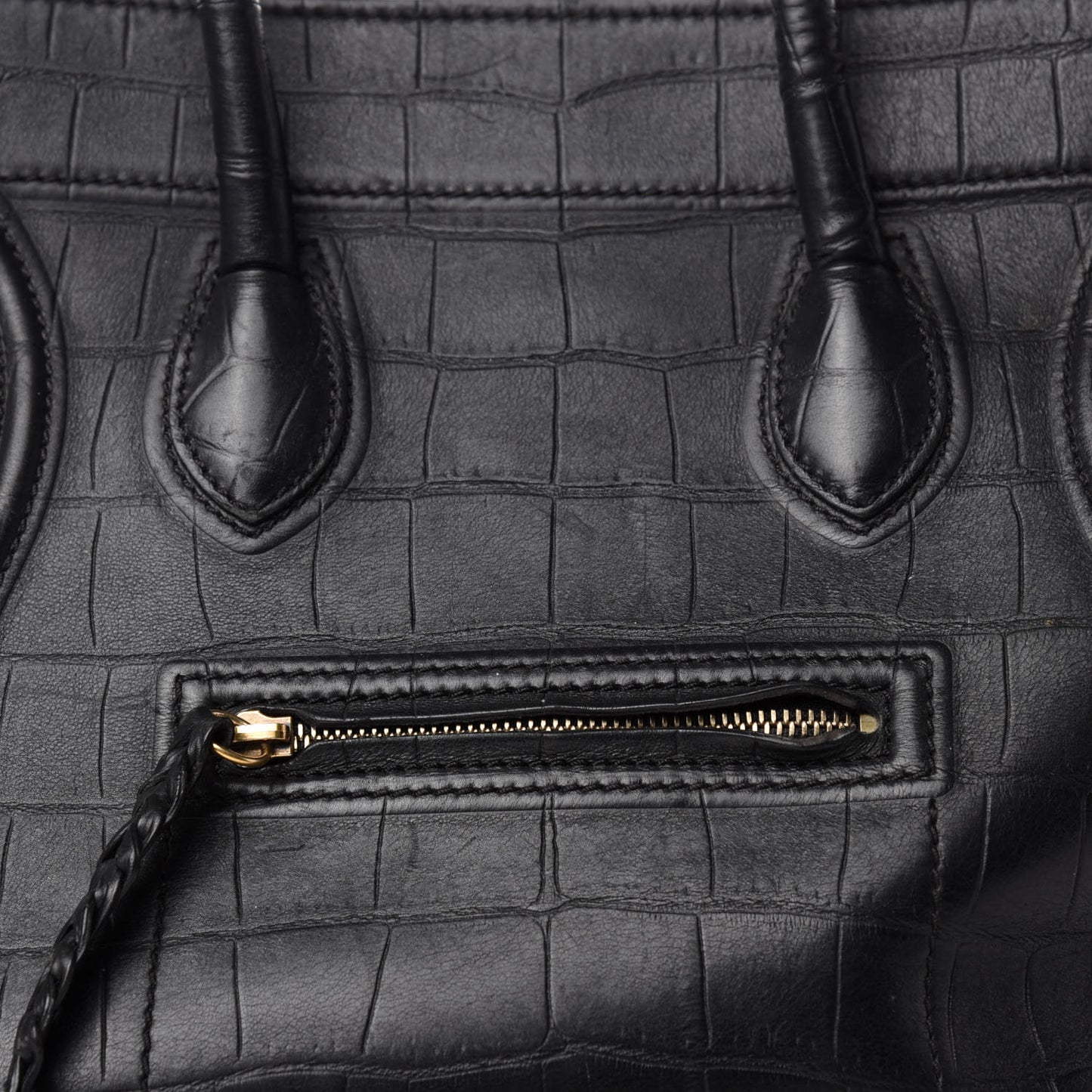 Crocodile Embossed Calfskin Medium Phantom Luggage Black