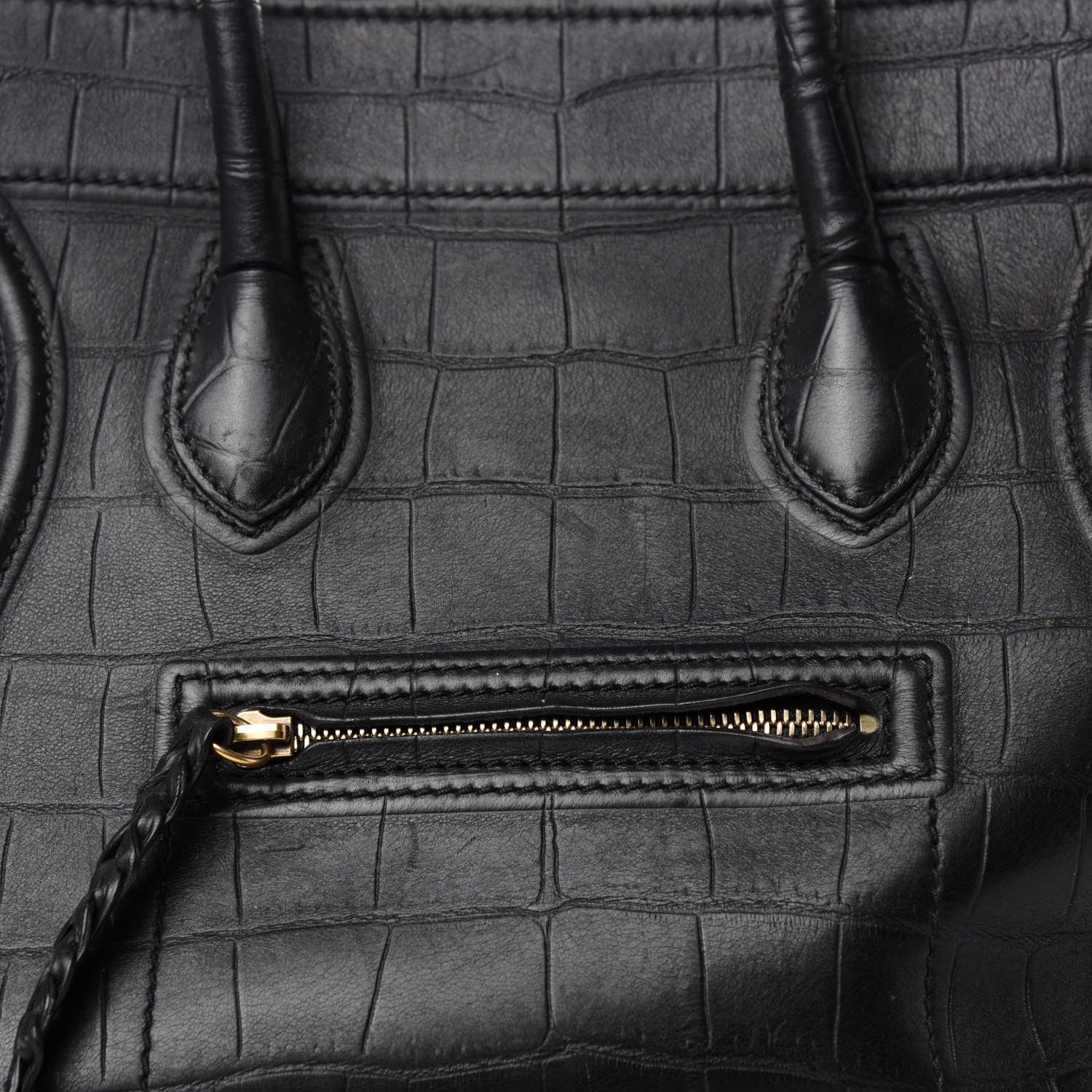 Celine Crocodile Embossed Calfskin Medium Phantom Luggage Black 15 of 15