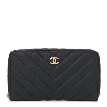 Chanel Caviar Chevron Quilted Small Zip Around Wallet Black 1 of 11