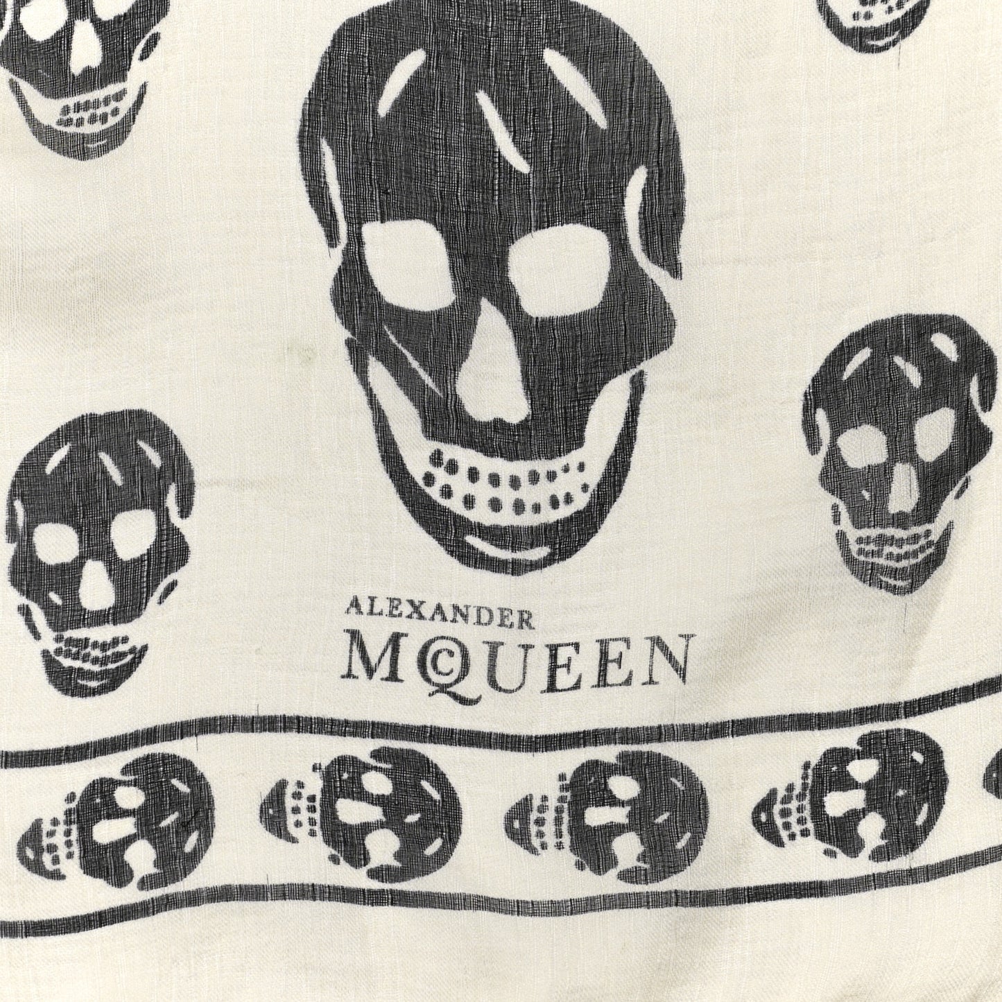Silk Chiffon Skull Scarf Ivory Black