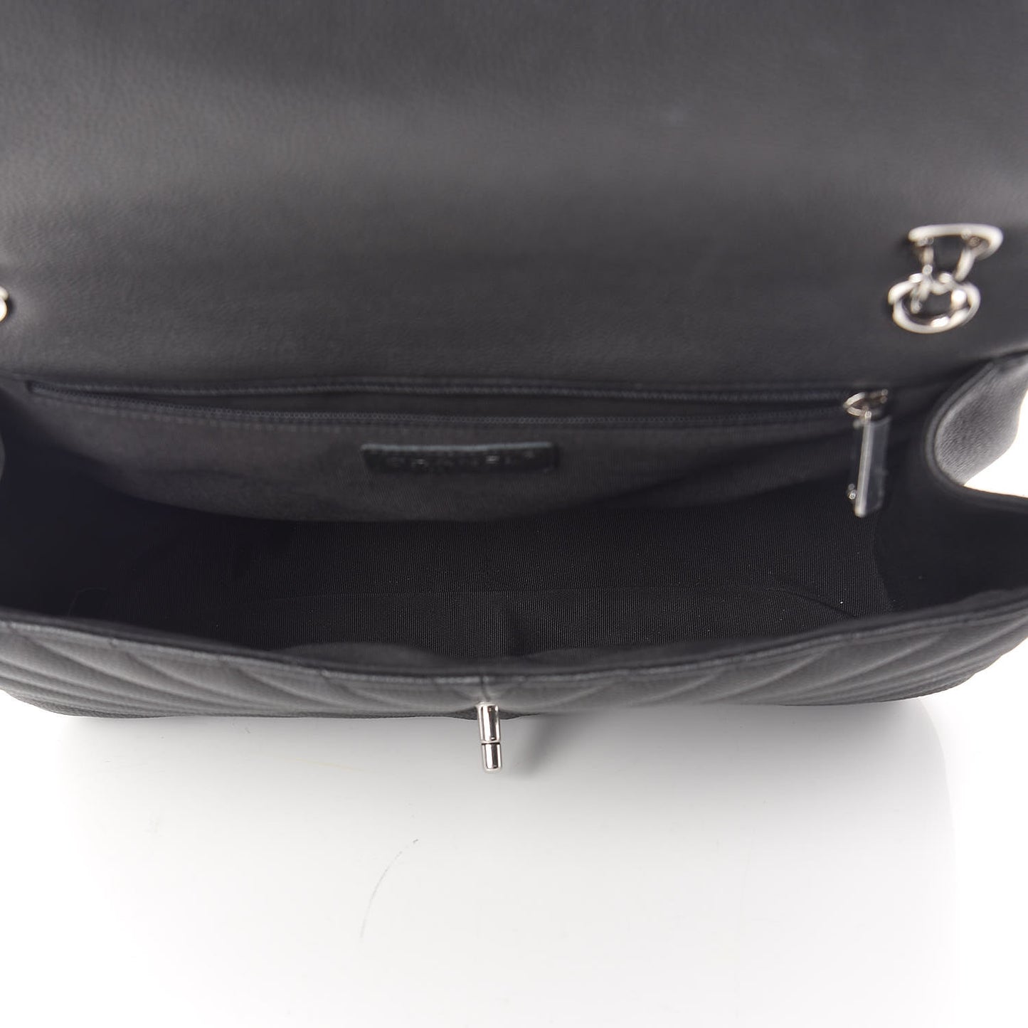 Caviar Chevron Quilted Large Puffy CC Flap Black