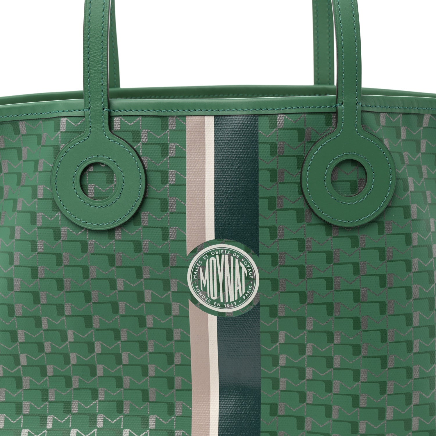 Moynat Grained Calfskin Canvas 1920 Oh! Tote Ruban PM Green Silver 8 of 10