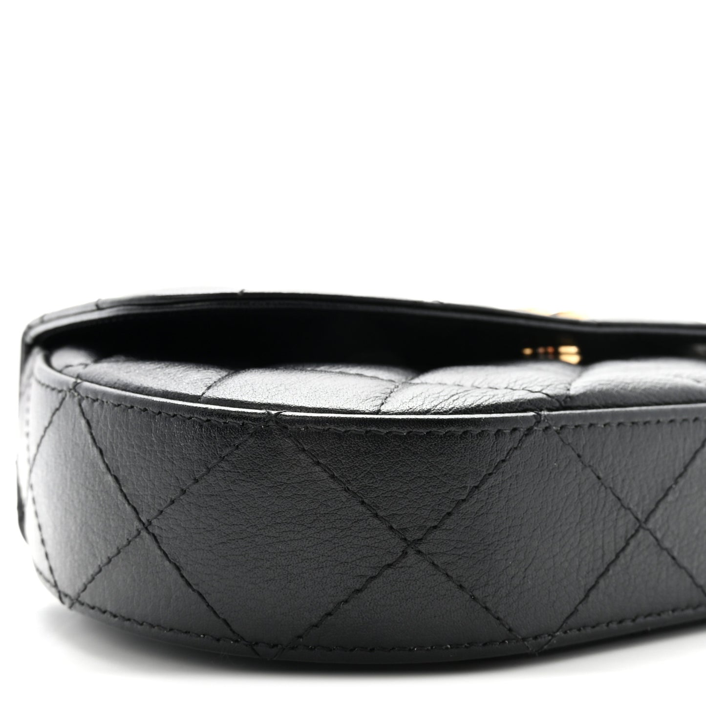 Shiny Aged Calfskin Quilted Top Handle Clutch With Chain Black