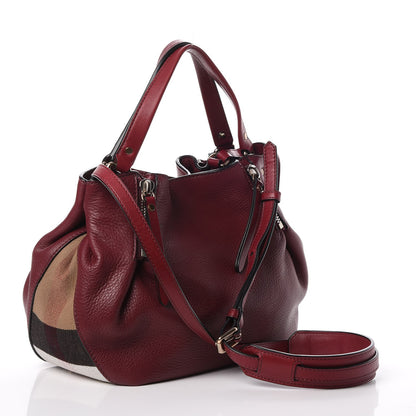 Burberry Grainy Calfskin House Check Small Maidstone Burgundy Red 4 of 11