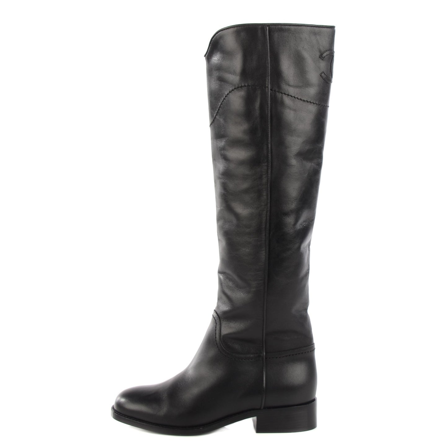 Lambskin Ascot Knee High CC Boots 36 Black