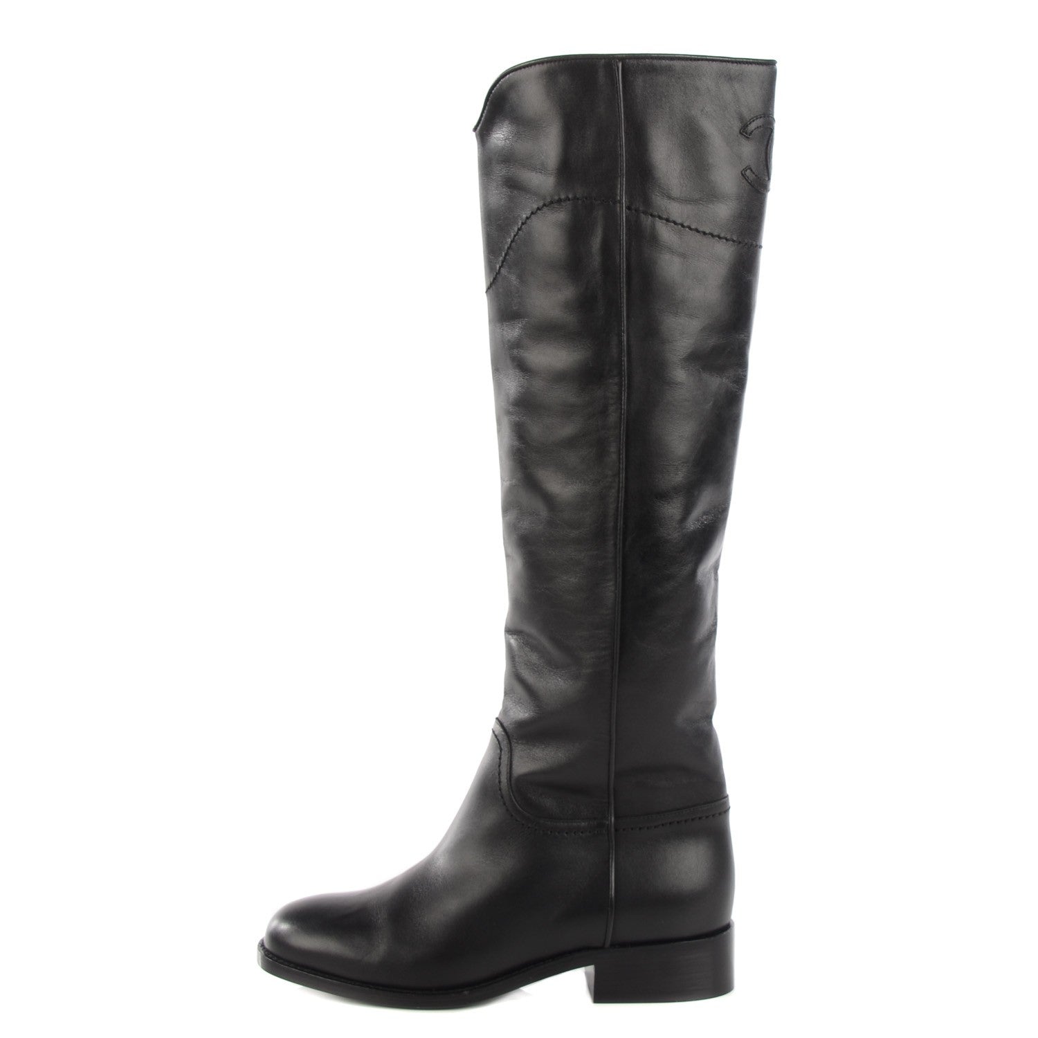 Chanel Lambskin Ascot Knee High CC Boots 36 Black 1 of 6