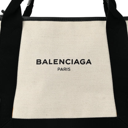 Balenciaga Cotton Canvas Satin Calfskin S Navy Cabas Natural Black 9 of 12