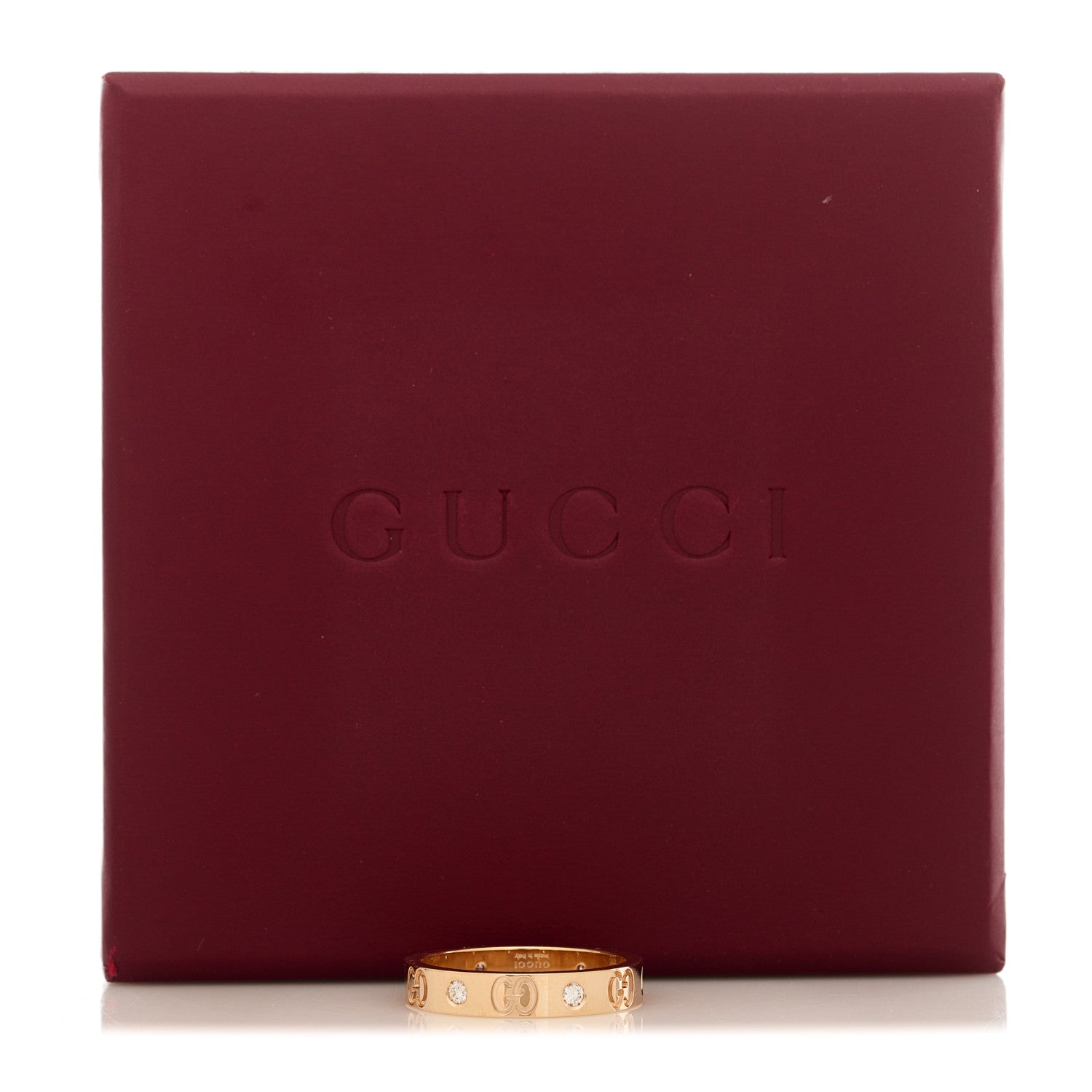 Gucci 18K Rose Gold Diamond Icon Band Ring 58 8.5 9 of 9