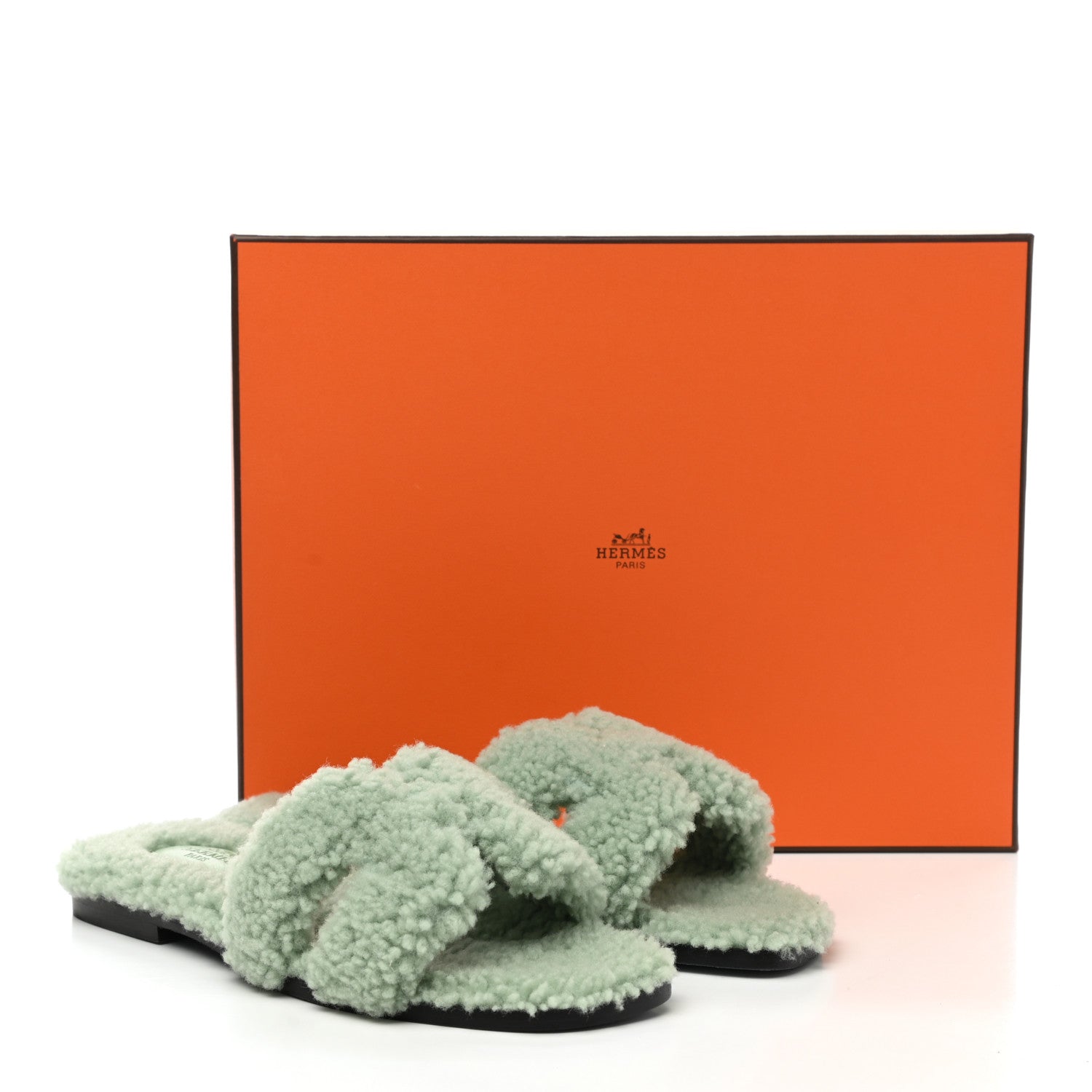 Hermes Woolskin Oran Sandals 36 Vert D'Eau 8 of 8