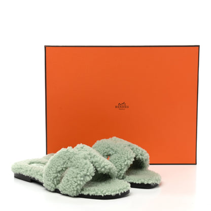 Hermes Woolskin Oran Sandals 36 Vert D'Eau 8 of 8