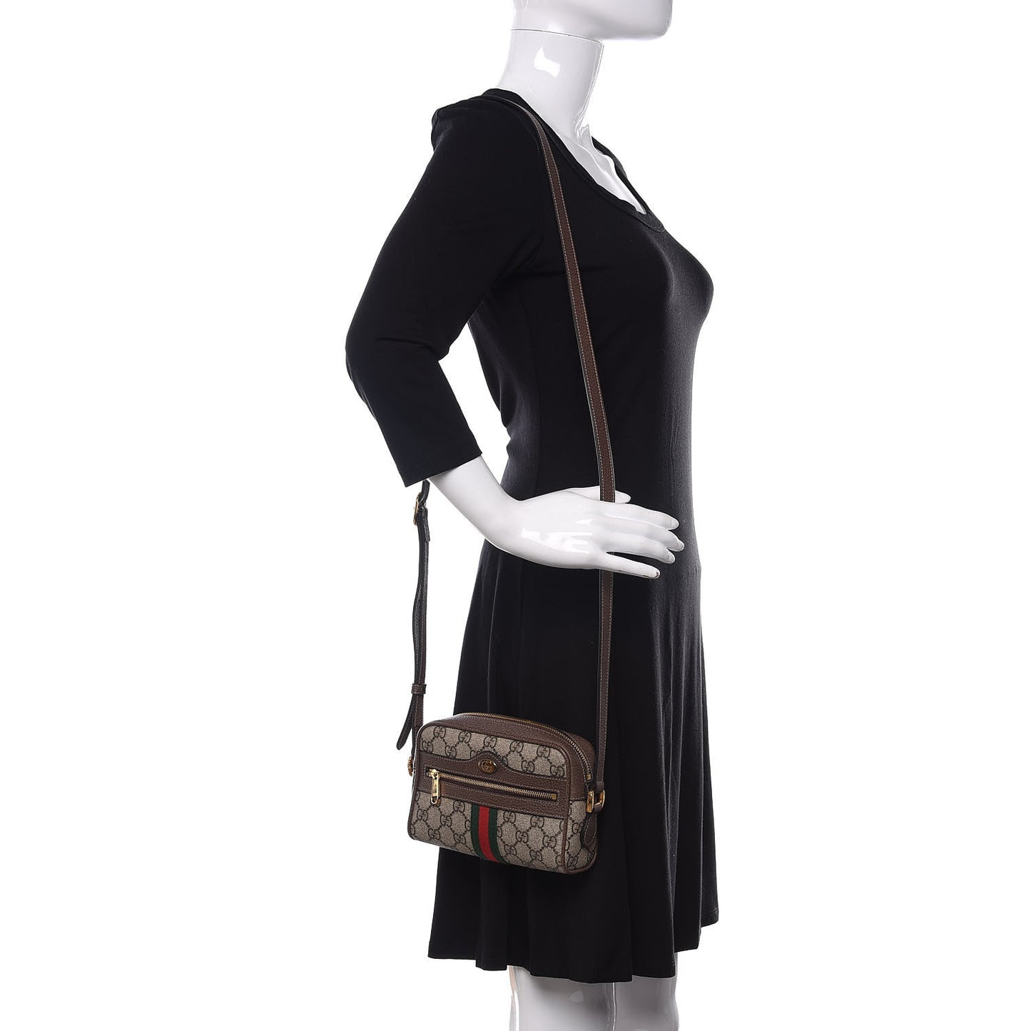 GG Supreme Monogram Web Mini Ophidia Shoulder Bag Brown