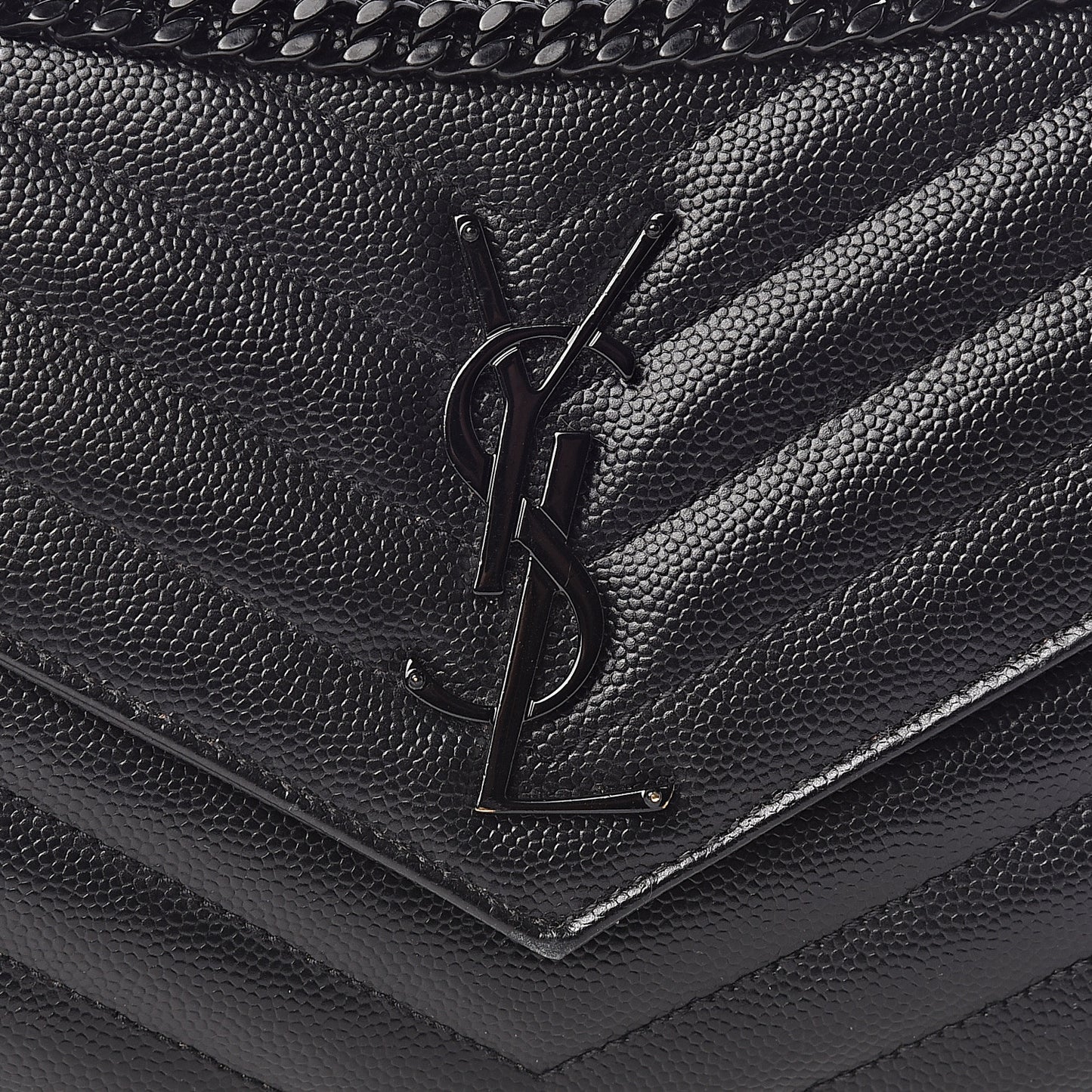 Grain De Poudre Matelasse Chevron Monogram Chain Wallet Black