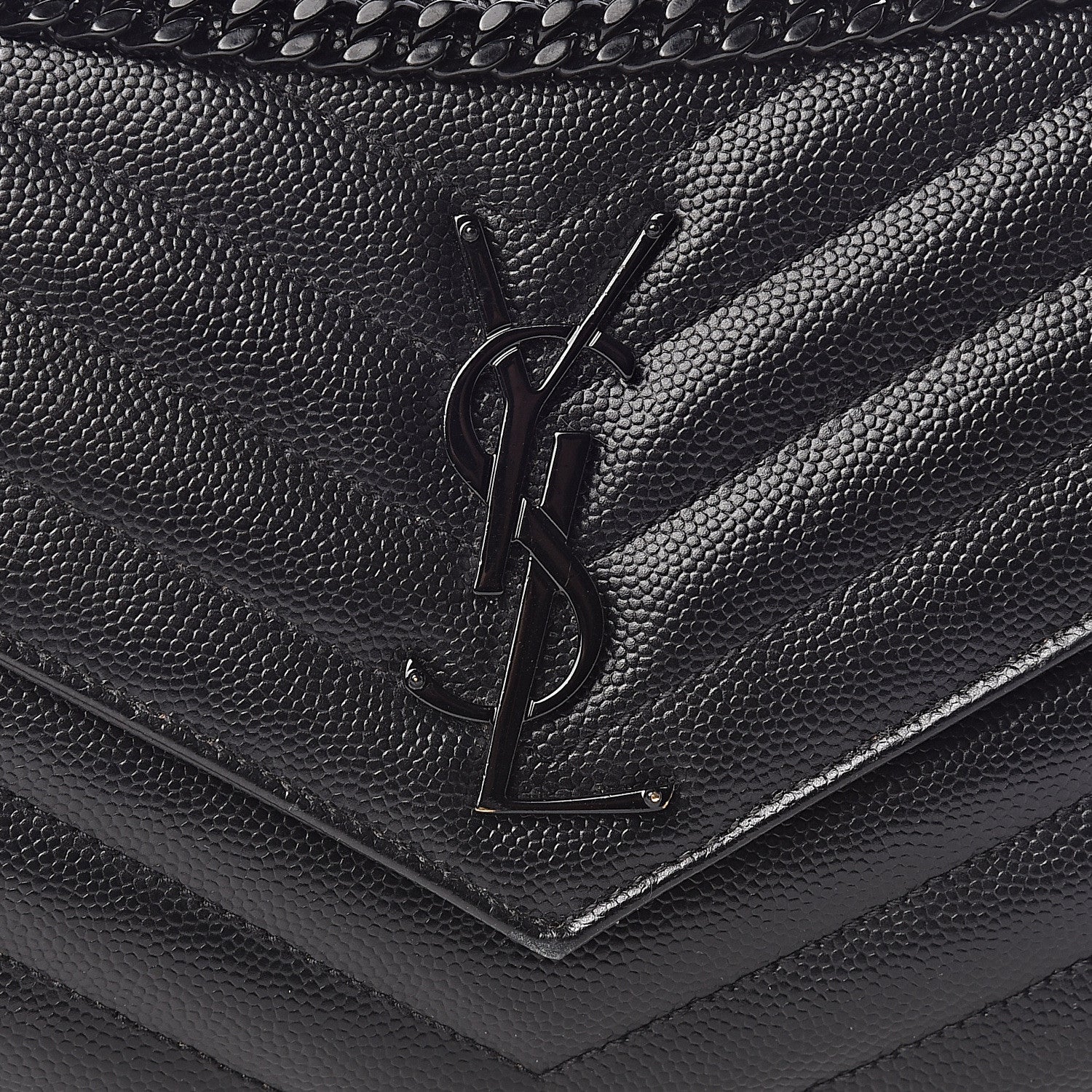 Saint Laurent Grain De Poudre Matelasse Chevron Monogram Chain Wallet Black 7 of 9