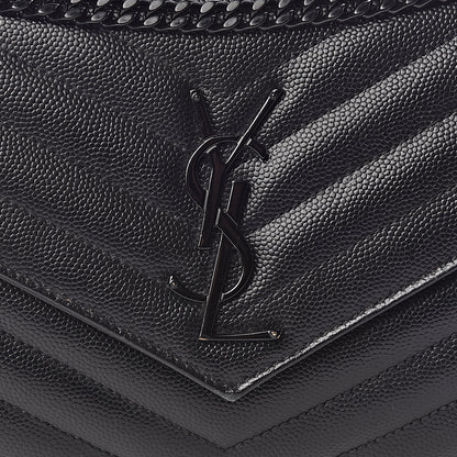 Saint Laurent Grain De Poudre Matelasse Chevron Monogram Chain Wallet Black 7 of 9