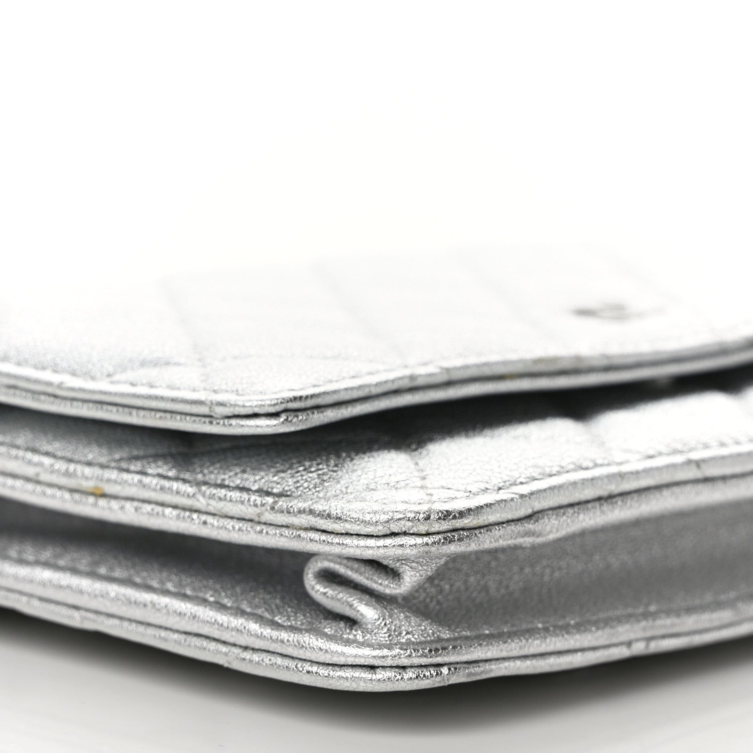 Chanel Metallic Lambskin Quilted Wallet On Chain WOC Silver 9 of 11