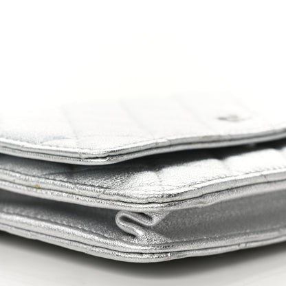 Chanel Metallic Lambskin Quilted Wallet On Chain WOC Silver 9 of 11