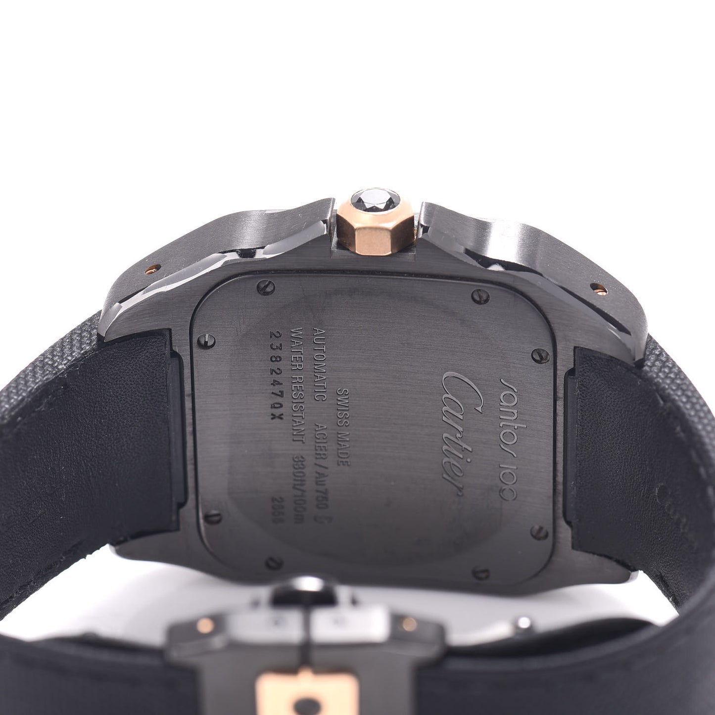 PVD Stainless Steel 18K Pink Gold Nylon 38mm Santos 100 Automatic Watch Black