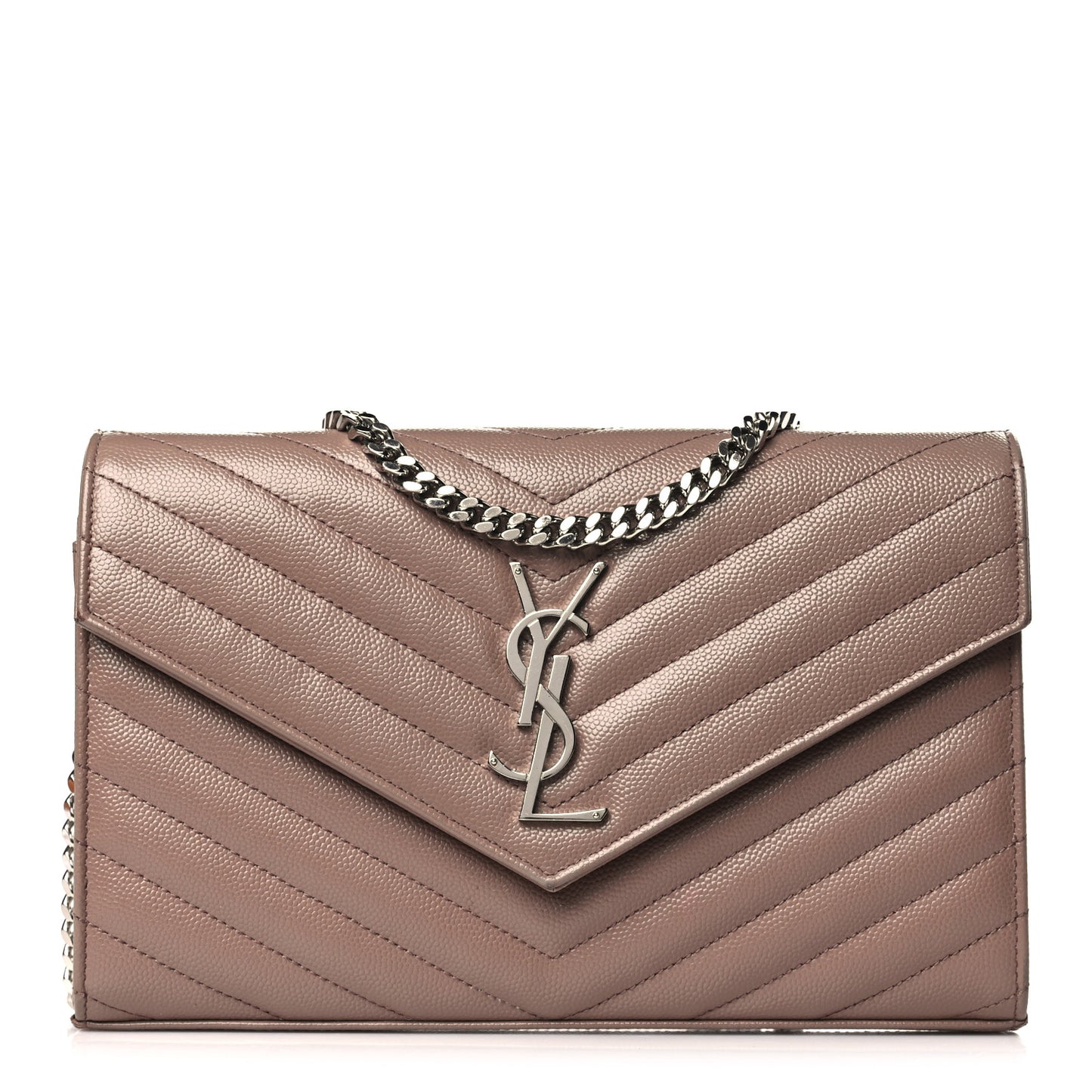 Grain De Poudre Matelasse Chevron Monogram Chain Wallet Light Taupe