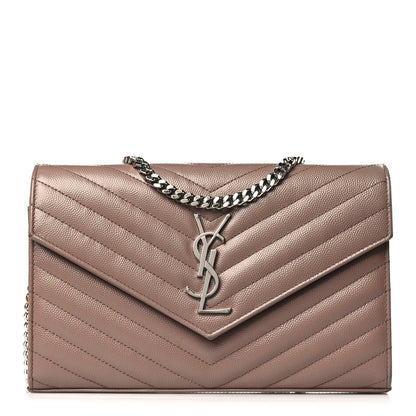 Saint Laurent Grain De Poudre Matelasse Chevron Monogram Chain Wallet Light Taupe 1 of 10