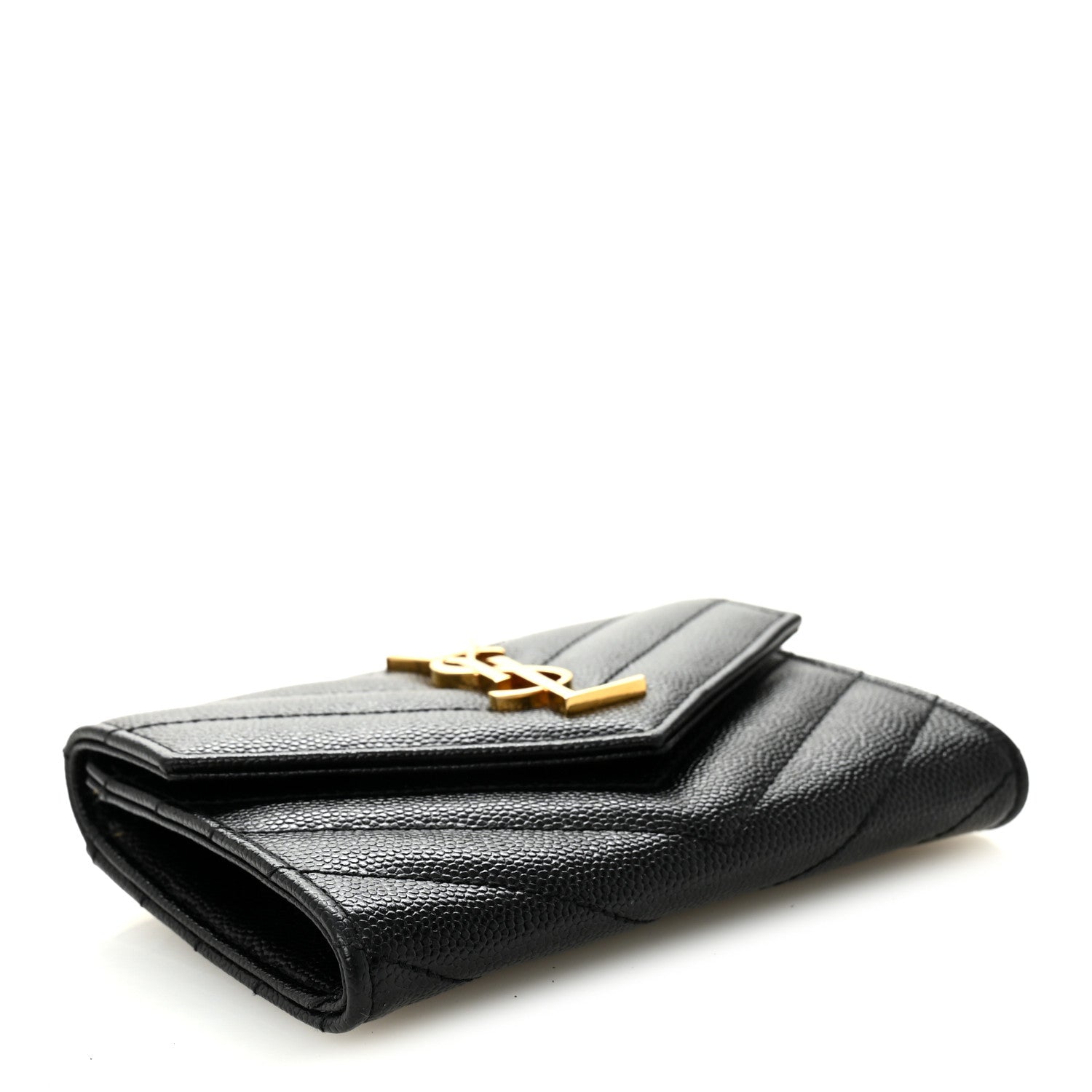 Saint Laurent Grain De Poudre Matelasse Chevron Small Monogram Envelope Wallet Black 4 of 7