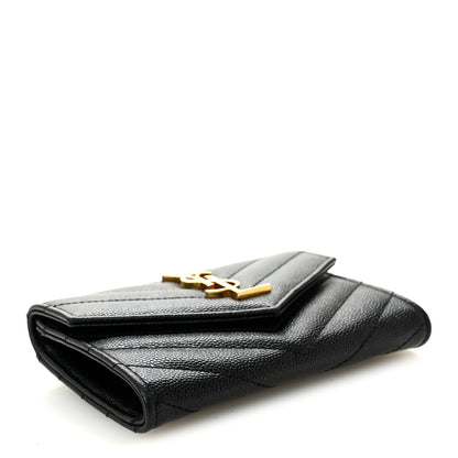 Saint Laurent Grain De Poudre Matelasse Chevron Small Monogram Envelope Wallet Black 4 of 7