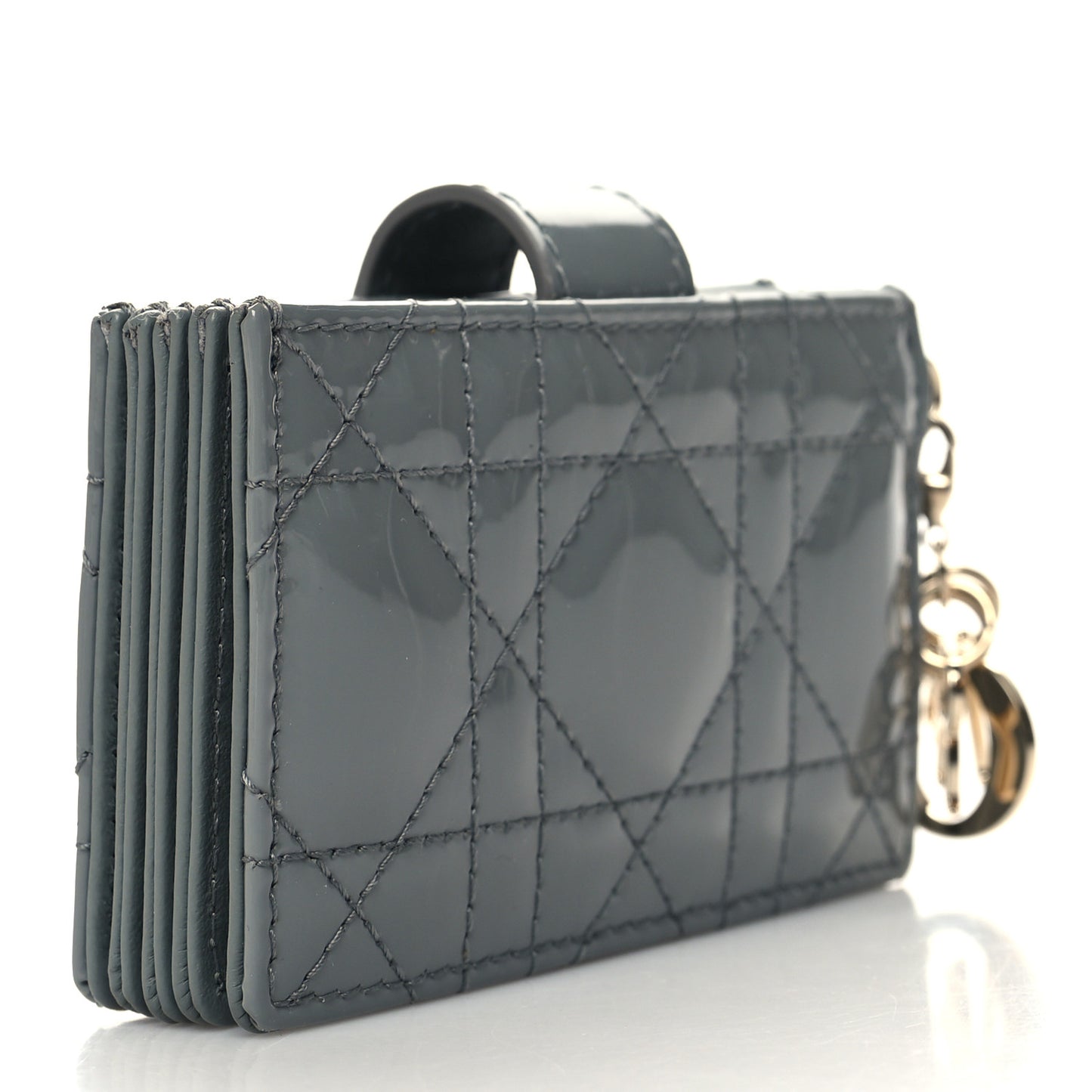 Patent Cannage Lady Dior 5 Gusset Card Holder Grey Stone