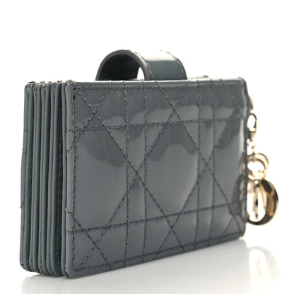 Christian Dior Patent Cannage Lady Dior 5 Gusset Card Holder Grey Stone 3 of 9