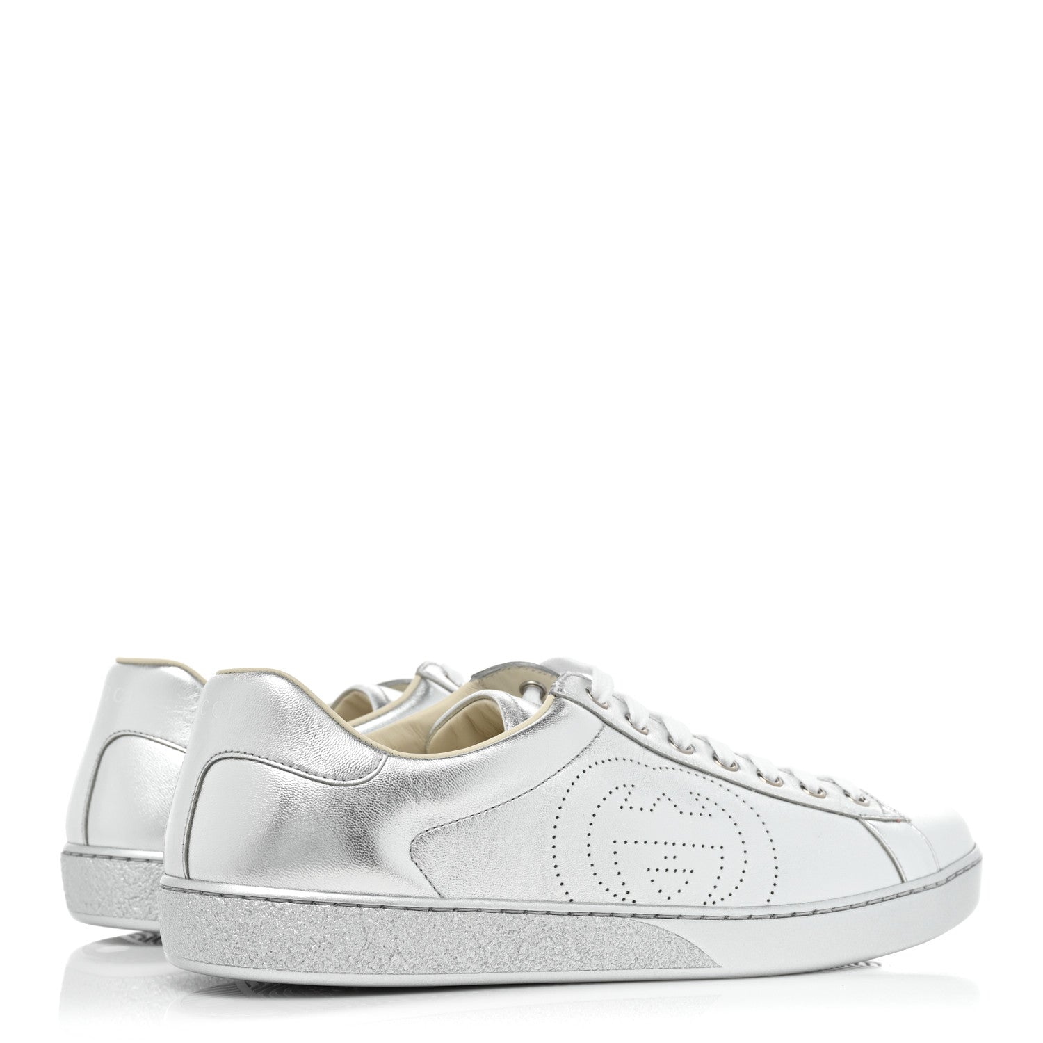 Gucci Metallic Nappa Interlocking G Perforated Mens Ace Sneakers 10 Argento 5 of 10