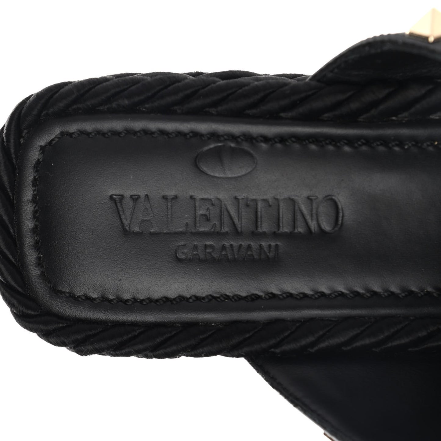 Calfskin Silk Rockstud Torchon Espadrille Wedge 25/115mm Slide Sandals 37 Black