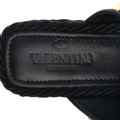 Valentino Garavani Calfskin Silk Rockstud Torchon Espadrille Wedge 25/115mm Slide Sandals 37 Black 8 of 9