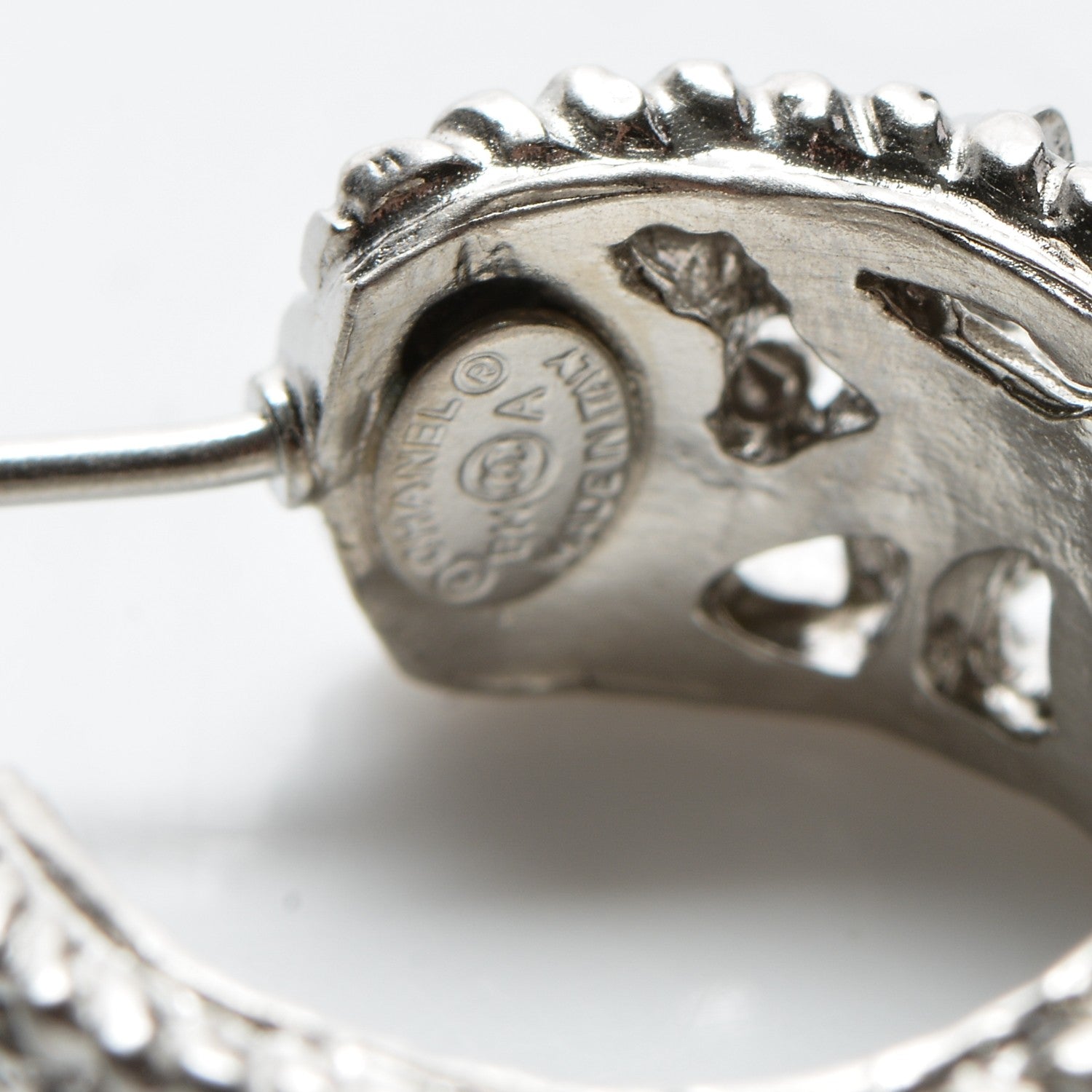 Chanel CC Camellia Hoop Earrings Silver 4 of 4