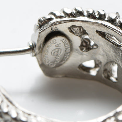 Chanel CC Camellia Hoop Earrings Silver 4 of 4