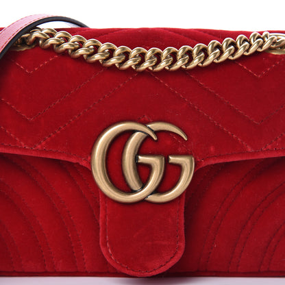 Gucci Velvet Matelasse Mini GG Marmont Shoulder Bag Hibiscus Red 18 of 18