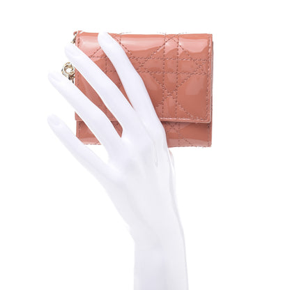 Christian Dior Patent Cannage Lady Dior Lotus Wallet Dark Coral 2 of 11